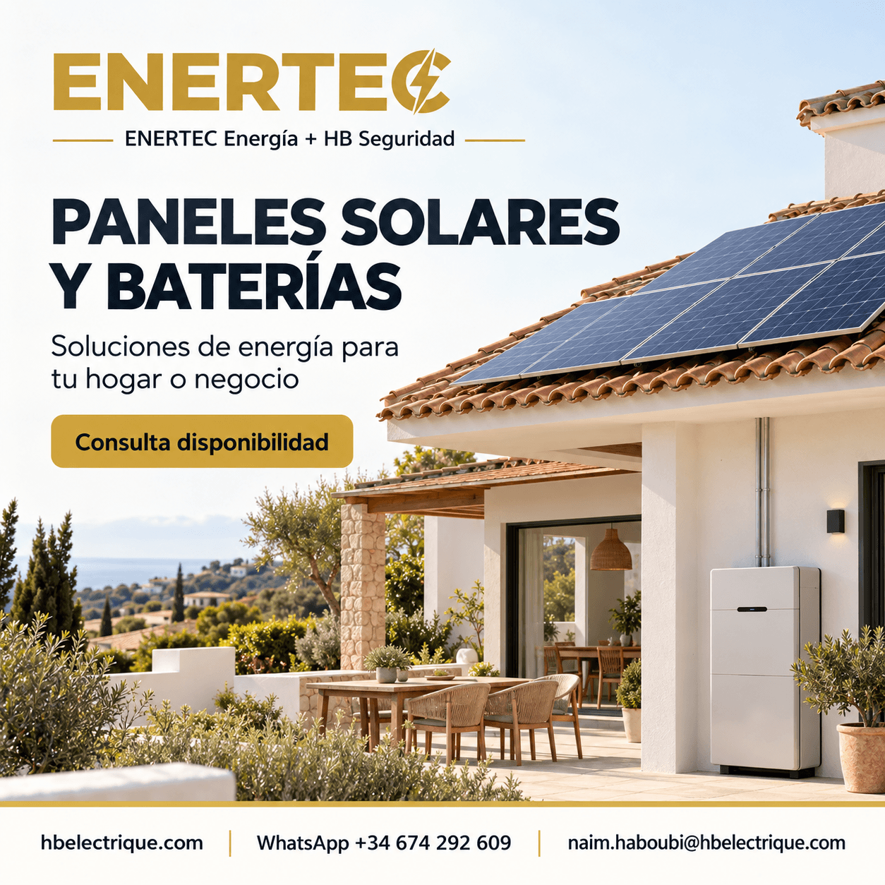 Publicación social de ENERTEC sobre paneles solares y baterías para el hogar